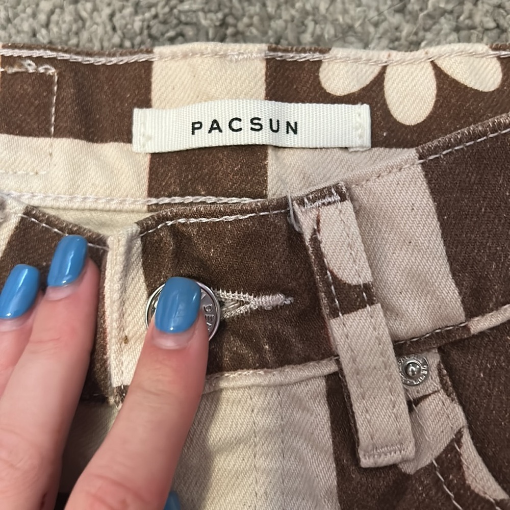 pacsun flower jeans,brown and beige,size 24 high rise, cinched waist